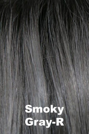 Color Smoky Gray-R for Rene of Paris wig India #2390. Cool silver grey base with a lavender and blue hue and blue black root.