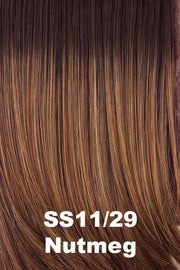 Color Shaded Nutmeg (SS11/29) for Raquel Welch wig Winner.  Rooted warm medium brown with light ginger brown highlights.