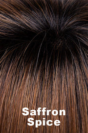 Color Swatch Saffron Spice for Envy wig Scarlett.  Warm reddish brown base blended with bright copper and dark brown roots.