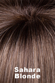 Color Swatch Sahara Blonde for Envy wig Bobbi.  Dark blonde and light golden blonde blended base with chestnut roots.