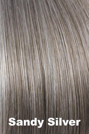 Color Sandy Silver for Orchid wig Lacey (#5023). Medium warm brown base with silver white highlights gradually darkening near the nape.