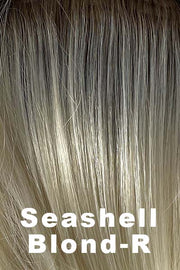 Color Seashell Blond-R for Amore wig Arden (#2584). Soft brown root with cool white blonde and creamy white tones.