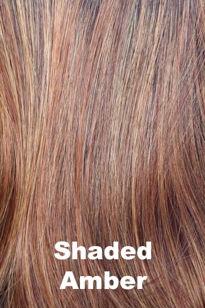 Color Shaded Amber for Orchid wig Scorpio (#5020). Copper blonde and paprika blend with dark amber brown rooting.