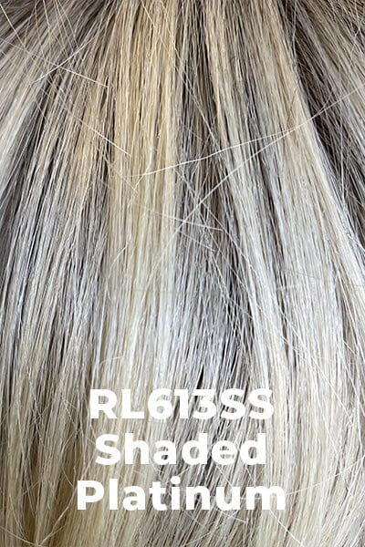 Color Shaded Platinum (RL613SS) for Raquel Welch wig Style Society.  Dark brown rooted platinum blonde base with a slight golden hue.