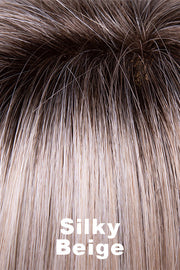Color Swatch Silky Beige for Envy wig Madison.  Neutral platinum blonde base with dark brown roots.