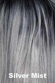 Color Silver Mist for Orchid wig Posh (#4110). Dark cool toned root with a smoke grey base and white, silver, ivory, and ice hues.