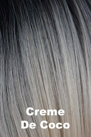 Color Creme de Coco for Orchid wig Tango (#4100). Dark root blending into a cool toned base of cream coconut and ash blonde.