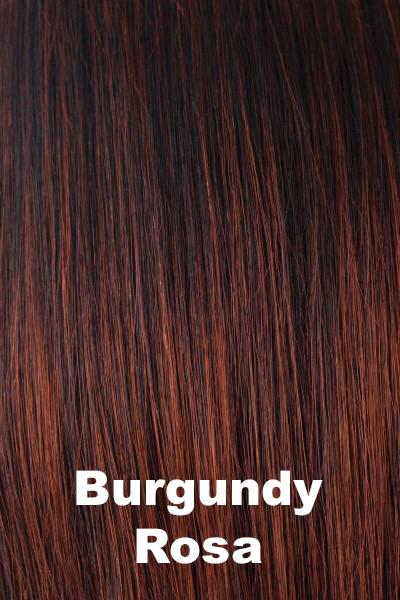 Color Burgundy Rosa for Rene of Paris wig Lizzy #2347. Tipped deep red base with off black and bright red highlights.