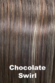 Color Chocolate Swirl for Orchid wig Lacey (#5023). Rich medium brown base with a warm toned honey blonde and medium wheat blonde highlights.