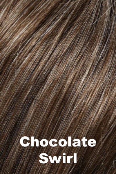 Color Chocolate Swirl for Noriko wig Angelica Partial Mono #1696. Rich medium brown base with a warm toned honey blonde and medium wheat blonde highlights.