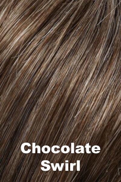 Color Chocolate Swirl for Noriko wig Nori #1682. Rich medium brown base with a warm toned honey blonde and medium wheat blonde highlights.