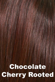 Color Swatch Chocolate Cherry for Envy wig Sam.  Medium brown base with subtle red undertones and deep copper and golden brown highlights.