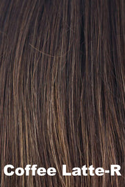 Color Coffee Latte-R for Alexander Couture wig Amara (#1033).  Rich medium brown base with warm medium brown and medium golden blonde highlights and a deep dark brown root.