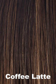 Color Coffee Latte for Rene of Paris wig Laine #2317. Rich medium brown with a warm medium brown and medium golden blonde highlight.