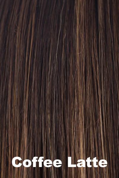 Color Coffee Latte for Rene of Paris wig Samy #2340. Rich medium brown with a warm medium brown and medium golden blonde highlight.