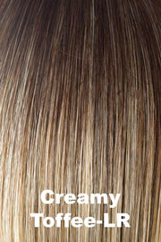 Color Creamy Toffee-LR for Rene of Paris wig India #2390. Rich medium chocolate brown long root gradually blending into a cool honey blonde and creamy blonde base.