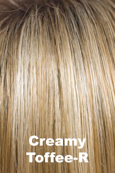 Color Creamy Toffee-R for Rene of Paris Modern Top Piece (#772). Rooted dark blonde and honey blonde blend with creamy blonde highlights.