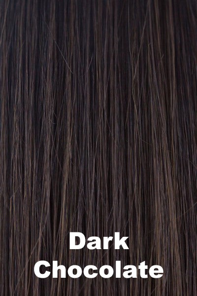 Color Dark Chocolate for Rene of Paris wig Tara (#2402). Deep neutral chocolate brown with a cool medium brown undertone.