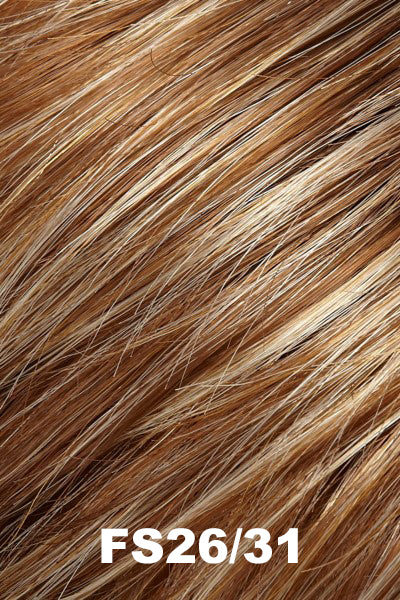 Color FS26/31S6 (Salted Caramel) for Jon Renau top piece Top Style 12" (#5991). Dark brown rooted auburn base with heavy golden copper highlights.