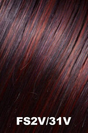 Color FS2V/31V (Chocolate Cherry) for Jon Renau wig Rachel Lite (#5864). Black base with a violet undertone, crimson red, and violet mahogany highlights.