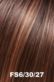 Color FS6/30/27 (Toffee Truffle) for Jon Renau top piece Top Smart Wavy 18" (#5717). Chestnut brown and auburn blend with golden copper highlights.