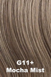 Color Mocha Mist (G11+) for Gabor wig Commitment Large.  Light brown base with a cool undertone and natural and sandy blonde highlights.