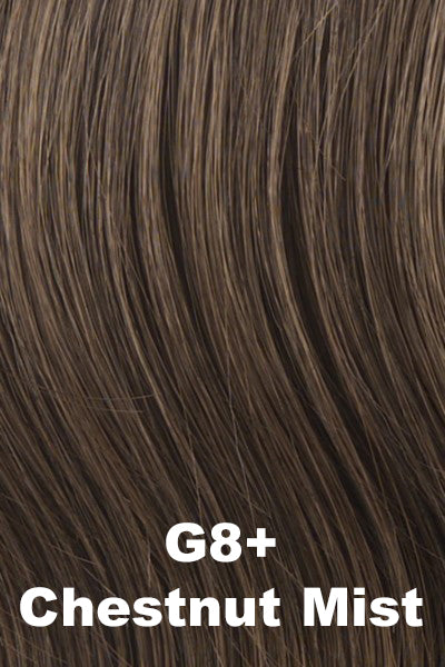 Color Chestnut Mist (G8+) for Gabor wig Innuendo.  Neutral medium brown base with subtle light brown highlights.
