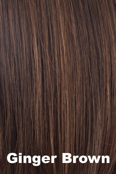 Color Ginger Brown for Rene of Paris wig Nell (#2408). Rich neutral brown with medium reddish brown.