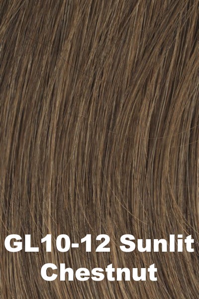 Color Sunlit Chestnut (GL10-12) for Gabor wig Forever Chic.  Rich chocolate brown base with medium golden brown highlights.