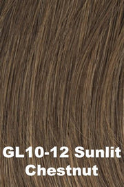 Color Sunlit Chestnut (GL10-12) for Gabor wig Center of Attention.  Rich chocolate brown base with medium golden brown highlights.