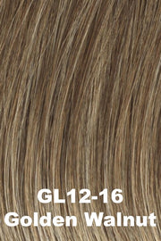 Color Golden Walnut (GL12-16) for Gabor wig Sweet Escape.  Dark warm blonde base with cool toned creamy blonde highlights.