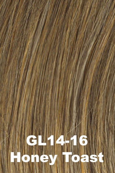 Color Honey Toast (GL14-16) for Gabor wig Curves Ahead.  Dark blonde with golden undertones and coppery caramel highlights.