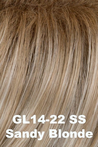 Color SS Sandy Blonde(GL14-22SS) for Gabor wig Curves Ahead.  Golden blonde with pale buttery blonde highlights and gently shadowed rooting.