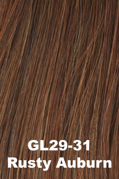 Color SS Rusty Auburn (GL29-31SS) for Gabor wig Curves Ahead.  Auburn base with chocolate brown undertones, medium copper and amber highlights with shaded roots.