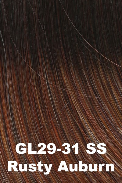 Color SS Rusty Auburn (GL29-31SS) for Gabor wig Curves Ahead.  Auburn base with chocolate brown undertones, medium copper and amber highlights with shaded roots.