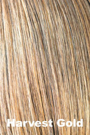 Color Harvest Gold for Amore wig Tatum #2548. Dark blonde base with honey highlights gradually getting lighter at the ends.