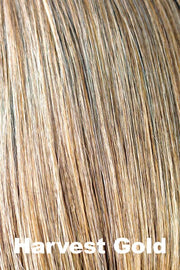 Color Harvest Gold for Noriko wig Brett #1720. Dark blonde base with honey highlights gradually getting lighter at the ends.