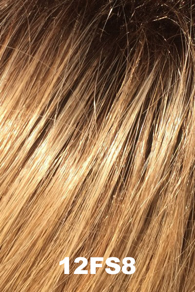 Color 12FS8 (Shaded Praline) for Jon Renau top piece EasiPart HD 18 (#360). Medium brown roots and a light brown, light blonde and pale blonde blend with a golden undertone.