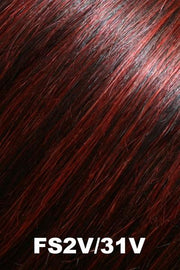 Color FS2V/31V (Chocolate Cherry) for Jon Renau top piece EasiPart XL French 12" (#753). Black base with a violet undertone, crimson red, and violet mahogany highlights.