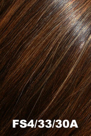 Color FS4/33/30A (Midnight Cocoa) for Jon Renau wig Carrie Lite Petite (#774). Dark brown base with medium red brown and chestnut chunky highlights.