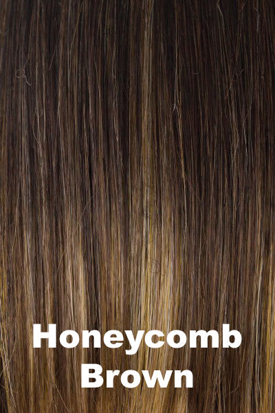 Color Honeycomb Brown for Amore wig Evanna Mono (#2568). Medium chocolate base with medium golden wheat highlights.