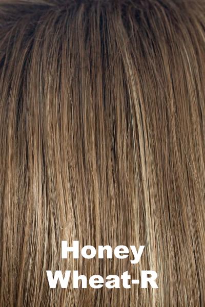 Color Honey Wheat-R for Noriko wig Angelica #1625. Chocolate brown root with honey cream highlights and wheat blonde tones.