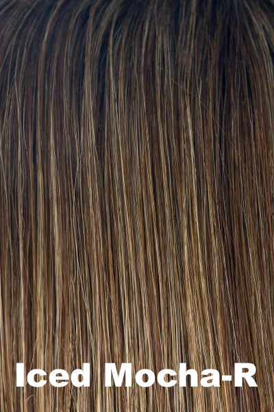 Color Iced Mocha-R for Amore wig Levy (#2582). Medium brown base with cool light blonde highlights and a warm dark root.