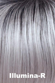 Color Illumina-R for Alexander Couture wig Astrid (#1026).  Iridescent white base with silver and pale purple hues and a dark brown root.
