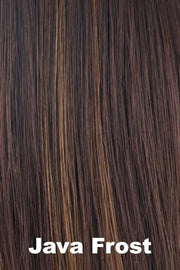 Color Java Frost for Noriko wig Jackson #1669. Warm medium brown base with red brown and medium golden blonde highlights.