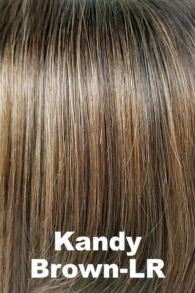 Color Kandy Brown-LR for Rene of Paris wig Nolan (#2399). Light brown with warm undertones and dark Ruch brown blend with a darker long root.