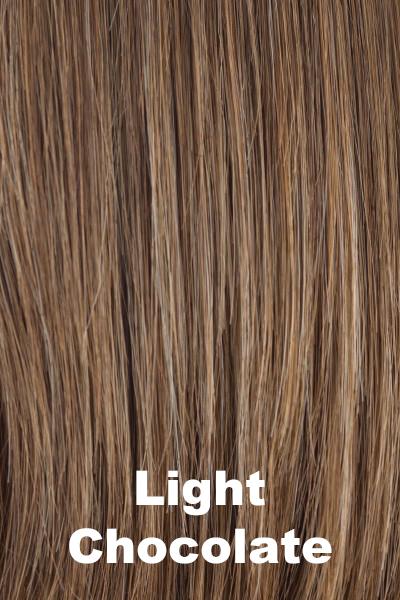 Color Light Chocolate for Noriko wig Cory #1633. A blend of light chocolate brown and light copper brown.