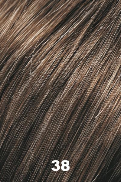 Color 38 (Milkshake) for Jon Renau wig JR (#444). Medium brown base with a very subtle light grey woven throughout.