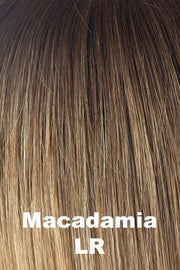Color Macadamia-LR for Rene of Paris Long Top Piece (#732). Soft brown root with golden blonde and cool toned walnut brown highlights.