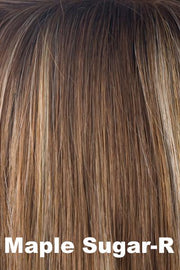 Color Maple Sugar-R for Alexander Couture wig Susanne (#1016).  Warm dark brown root, light brown base with warm undertones and golden and pale blonde highlights.